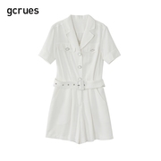 gcrues连体裤女小个子，2024年春装白色连衣短裤，女休闲宽松裤子