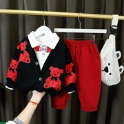 婴儿衣服西装套装周岁一红色超生日礼服春装三件套男宝宝洋气男童
