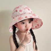 儿童防晒帽子大檐花朵女童遮阳空顶帽，男童夏季防紫外线宝宝太阳帽