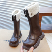女童鞋子儿童长靴子，2023秋冬款冬季长筒高筒，皮靴加绒洋气公主