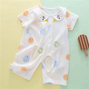 冰川棉婴儿夏装三个月新生女宝宝冰丝睡衣开档短袖夏季薄款连体衣