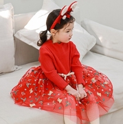 韩国儿童装2023冬款Rica女童圣诞节日蓬蓬纱公主长袖连衣裙
