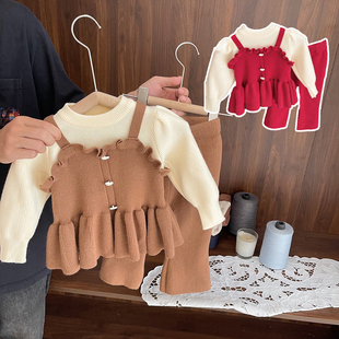 1-5岁女宝宝糯软显气质套装，3女童秋装，洋气女婴儿针织衫毛衣两件套