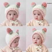 。婴儿帽子秋冬季可爱超萌女宝宝冬天保暖针织毛绒帽儿童护耳套头