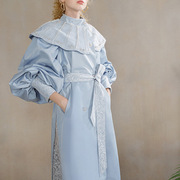 钉珠风衣宫廷风复古中长款流行2024年外套小个子灯笼袖女蕾丝