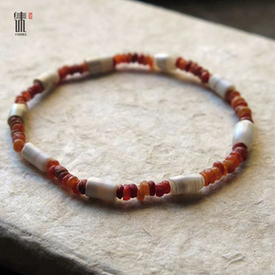 『古韵』精美距今3500年巴克特里亚高古缠丝玛瑙，高古红玛瑙珠手链