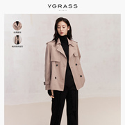 VGRASS晨蔼粉双排扣短外套23年秋季设计感立体剪裁英伦风衣女