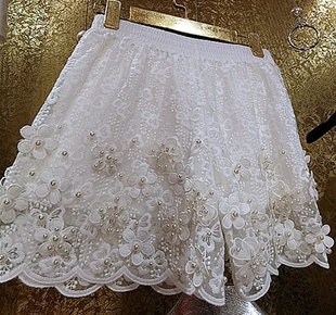 韩国东大门 高端定制 奢华重工钉珠珍珠仙女立体花朵蕾丝打底短裤