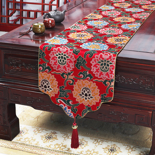 中式桌旗云锦绸缎古典茶桌布茶，几桌垫长条布艺禅意茶台茶席床旗