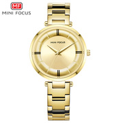 女0235L 石英手表机芯钢带时尚圆形精钢金色玫瑰金普通国产腕表