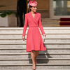 王妃同款2024春季西装领系带收腰裙，摆式风衣西瓜，红ol外套裙女