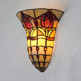 美式复古床头壁灯北欧田园风格，餐厅过道客厅灯具彩色玻璃艺术灯