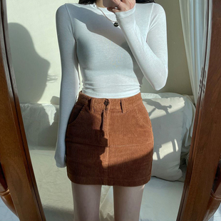 棕色灯芯绒短裙女半身裙2021韩版高腰紧身包臀一步裙短款冬