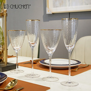 欧式金边玻璃红酒杯餐桌酒柜宴会餐厅香槟杯高脚酒杯西餐摆台饰品