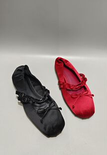 西班牙原单女鞋2024纱丁布铆钉一字扣芭蕾舞鞋女平底女士大码单鞋