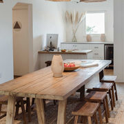 美式全实木餐桌椅，组合客厅大户型8人饭桌，简约复古原木长条工作台