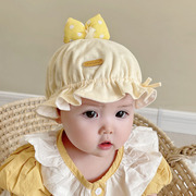 新生儿胎帽春秋款蝴蝶结0-3-6个月纯棉婴幼儿宝宝公主可爱包头帽