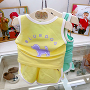 韩国童装 23夏季男童宝宝薄款清凉透气无袖背套装 背心短裤两件套