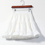 雪纺短裙子2023夏季a字，半身裙纯色高腰，显瘦蛋糕百褶蓬蓬裙裤