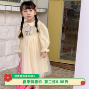 2024春季米白色，可爱女宝连衣裙韩国女童，娃娃领长袖公主裙