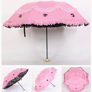 太阳伞防晒防紫外线雨伞，女晴雨两用折叠黑胶，蕾丝公主遮阳洋伞女神