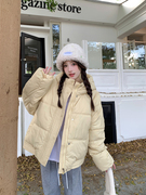奶黄色棉服外套女加厚面包服冬季韩系设计感连帽棉衣小个子潮