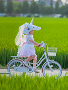 白色雪山白复古(白复古)田园风少女公主，小女孩女童儿童学生脚踏超轻自行车
