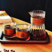 复古竖纹咖啡分享壶挂耳咖啡杯耐热玻璃咖啡冲泡壶手冲咖啡品鉴杯