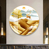 客厅装饰画现代简约圆形发财树麋鹿，晶瓷壁画入户玄关过道走廊挂画