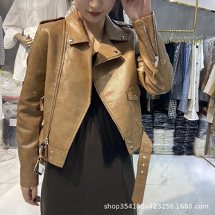 皮衣外套女短款2021春韩版修身显瘦蛇纹机车服棕色夹克秋季