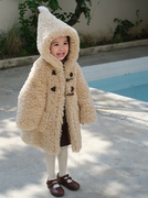 xixibbaby女童冬季毛毛外套环保皮草连帽大衣洋气夹棉保暖厚外套
