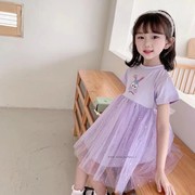 女童连衣裙2023夏季裙子儿童短袖网红星黛露公主裙小女孩纱裙