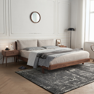 新中式实木床1.8米软靠婚床北欧主卧双人床1.5卧室北美黑胡桃木床