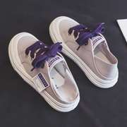 布鞋女款一脚蹬夏季紫色半拖帆女鞋2023夏款小白鞋板鞋配裙子