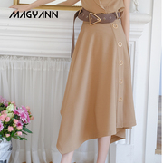 magyann原创设计师小众不规则高腰开叉，半裙女夏季时尚中长款裙子