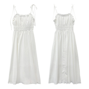 白色法式吊带连衣裙夏季收腰显瘦长款a字裙女装，时尚休闲洋气c$27