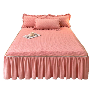 保暖牛奶蜜桃绒夹棉床笠式床裙单件可拆卸加厚珊瑚绒床罩防滑床套