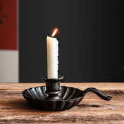 欧式复古铸铁金属带把手烛台蜡烛烛托餐桌，浪漫西餐厅装饰摆件道具