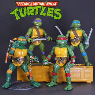 忍者神龟人偶摆件模型关节可动1988经典动画版公仔带井盖武器玩具