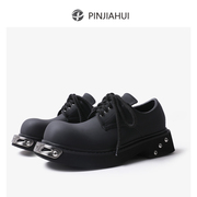 pinjiahui 原创设计男士英伦风大头皮鞋真皮厚底系带帅气乐福鞋男