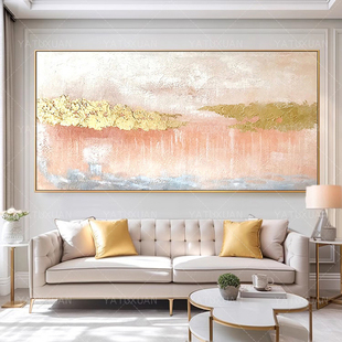纯手绘油画现代轻奢金箔抽象走廊餐厅客厅沙发背景墙横版装饰挂画