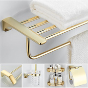 浴室金色毛巾架不锈钢置物架，欧式浴巾架，化妆室五金挂件套装免打孔