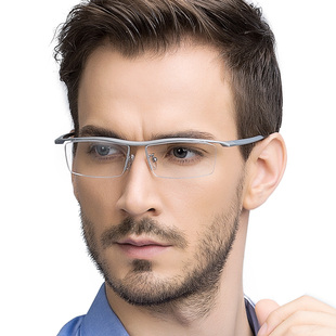 近视眼镜架男半框超轻纯钛商务，眼睛框大脸舒适配近视镜变色片成品