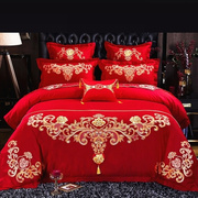 八件套床上用红色刺绣枕套，结婚双人床4件套，婚庆四件套十件套床品
