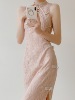 srose温婉妃红复古新中式，少女旗袍改良款无袖显瘦惊艳粉色连衣裙