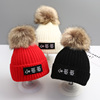 秋冬韩版儿童毛线帽子男童贴标大毛球帽潮女套头帽保暖护耳帽