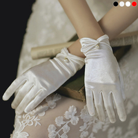 女色丁缎，手套仿珍珠新娘，结婚旗袍