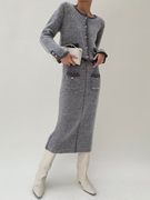 秋冬法式高级感名媛，小香风羊毛针织，套装百搭气质撞色开衫半身长裙
