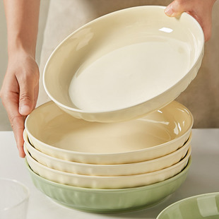 奶油风陶瓷盘子菜盘家用7寸菜碟子餐盘高级感深盘碗碟餐具套装