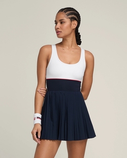 24春夏女士网球连衣裙带胸垫内置打底裤后背镂空撞色百褶高腰修身